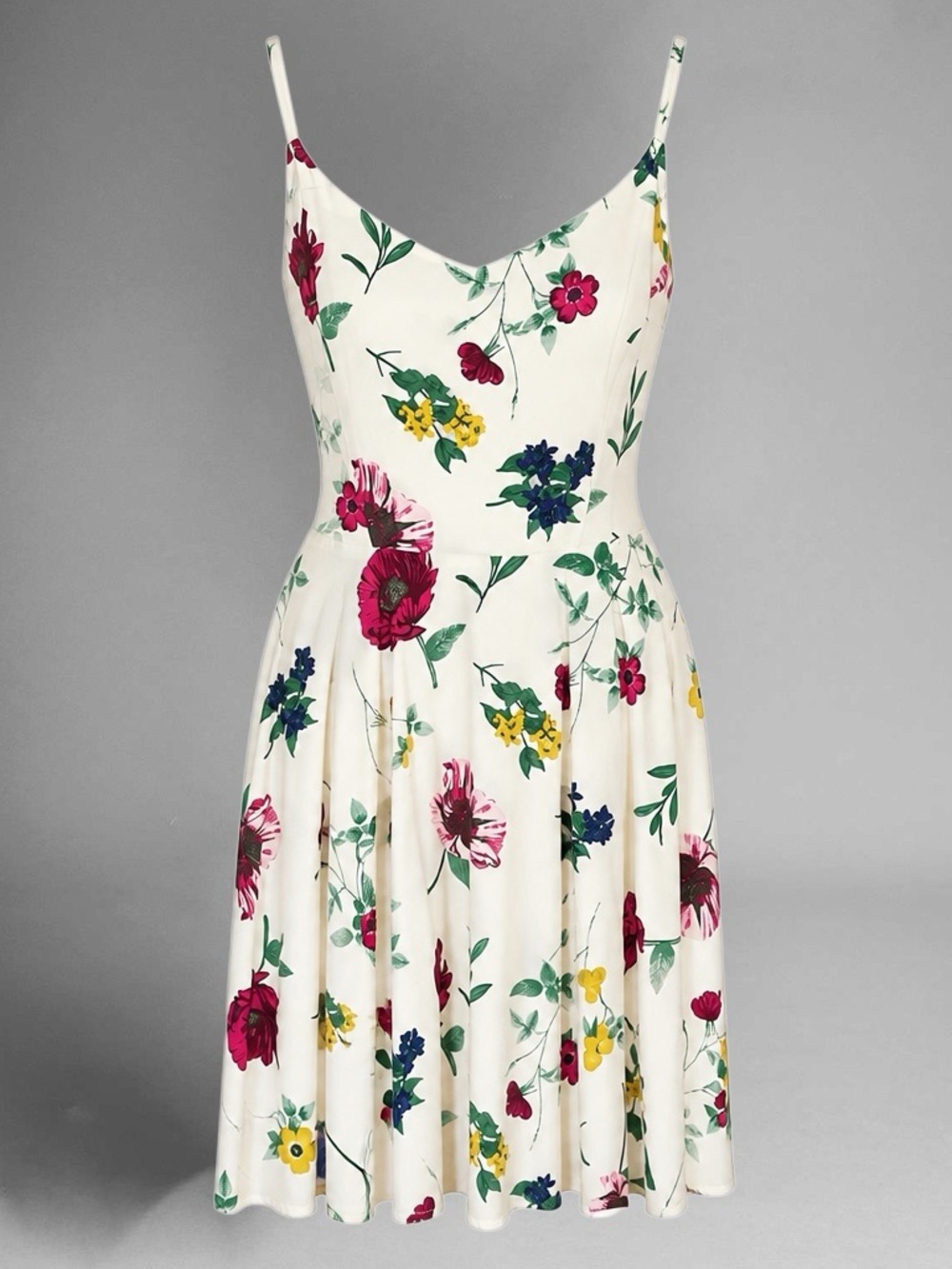 Old Navy Cream Floral Spaghetti-Strap Dress with Pink, Blue & Yellow Flowers